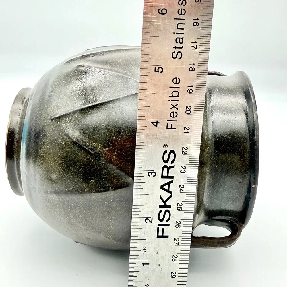 Antique 19thC Asian Brown Glazed Stoneware‎ Jar Cross Hatch Estate